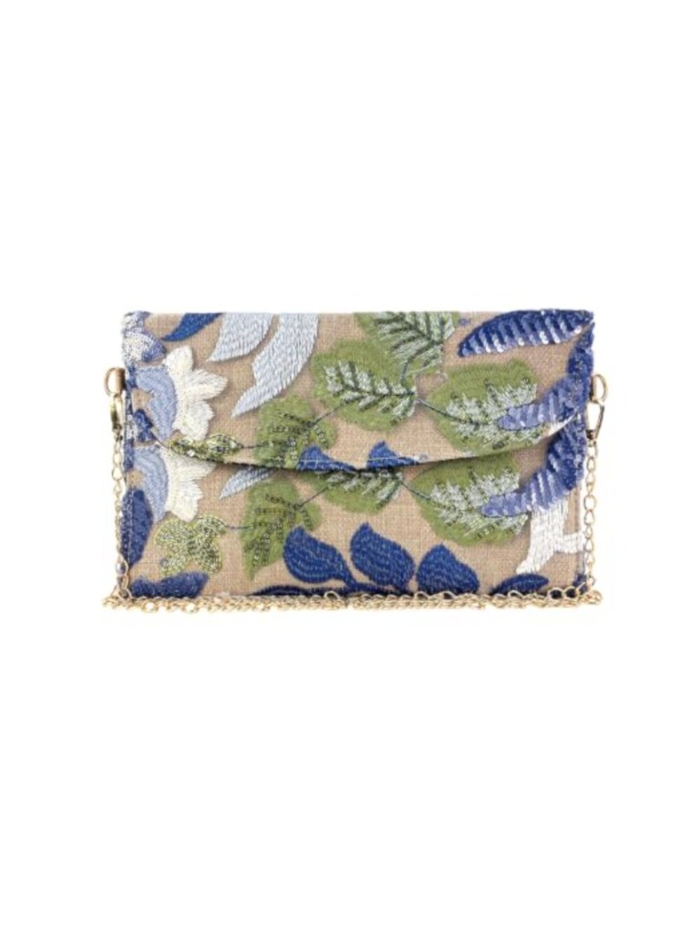 Sequin Floral Embroidered Evening Clutch Crossbody Bag Detachable Chain